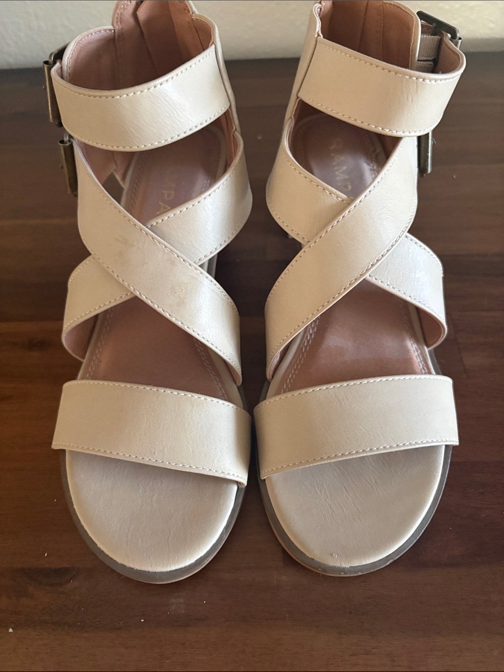 Rampage Neutral Crisscross Ankle Strap Sandals